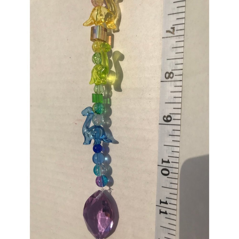 Dinosaur Beaded Suncatcher Rainbow Purple Crystal Prism Hanging Patio Decor - Picture 5 of 9